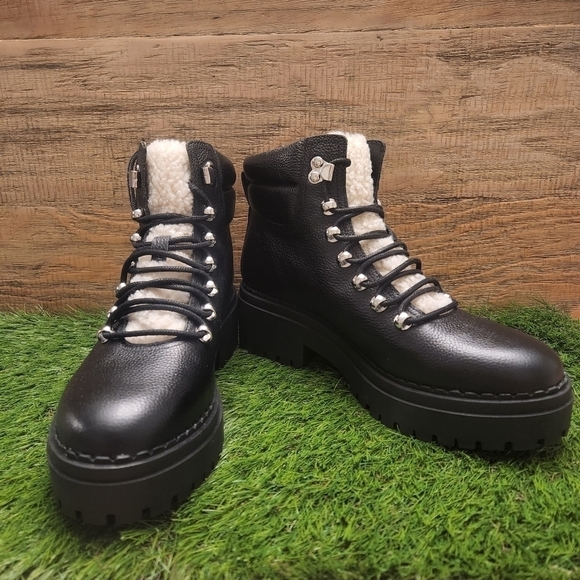 New Marc Fisher LTD Nairy Lace-Up Genuine Shearling Lug Sole Bootie sz 9 - Picture 7 of 10